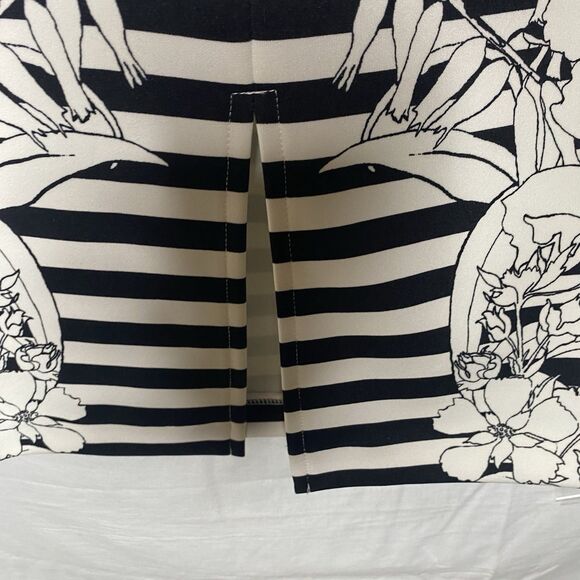 NWT EXPRESS Strapless Dress Pencil Stripe Floral Zip Stretch Women 8 Black White - Picture 5 of 14
